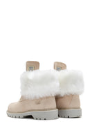 Caterpillar Women's Beige Utah Fur Nubuck Leather Lace Up Boots | Derimod Caterpillar Women's Beige Utah Fur Nubuck Leather Lace Up Boots | Derimod