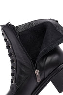 Woman Black Zippered Chunky Heels Leather Boat | Derimod Woman Black Zippered Chunky Heels Leather Boat | Derimod