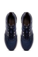 Men's Navy Blue Lace-Up Thick-Soled Leather Casual Sneakers | Derimod Men's Navy Blue Lace-Up Thick-Soled Leather Casual Sneakers | Derimod