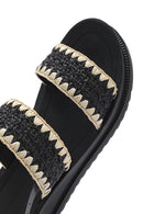 Women's Black Ankle Buckle Thick Soled Straw Sandals | Derimod Women's Black Ankle Buckle Thick Soled Straw Sandals | Derimod