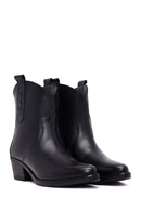 Women's Black Thick Heeled Leather Cowboy Boots | Derimod Women's Black Thick Heeled Leather Cowboy Boots | Derimod