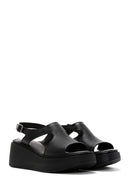Women's Black Ankle Strap Wedge Heeled Leather Comfort Sandals | Derimod Women's Black Ankle Strap Wedge Heeled Leather Comfort Sandals | Derimod
