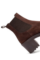 Woman Brown Chunky Heel Suede Leather Chelsea Boots | Derimod Woman Brown Chunky Heel Suede Leather Chelsea Boots | Derimod