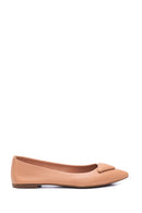 Women's Beige Leather Buckled Ballerinas | Derimod Women's Beige Leather Buckled Ballerinas | Derimod