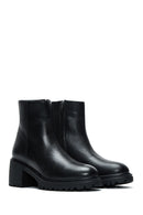 Women's Black Zippered Thick Heeled Leather Boots | Derimod Women's Black Zippered Thick Heeled Leather Boots | Derimod