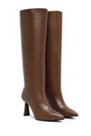 Woman Brown High Heels Leather Boot | Derimod Woman Brown High Heels Leather Boot | Derimod
