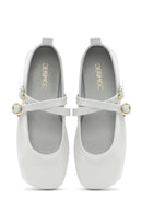 Women's White Buckled Leather Ballerinas | Derimod Women's White Buckled Leather Ballerinas | Derimod