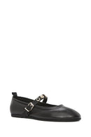 Women's Black Buckle Leather Ballerinas | Derimod Women's Black Buckle Leather Ballerinas | Derimod