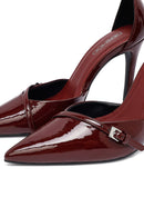 Women's Burgundy Ankle Buckle High Thin Heel Patent Leather Stiletto | Derimod Women's Burgundy Ankle Buckle High Thin Heel Patent Leather Stiletto | Derimod