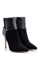 Women's Snakeskin Detailed Heeled Leather Boots | Derimod Women's Snakeskin Detailed Heeled Leather Boots | Derimod