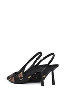 Woman Black Backless Sequin-Patterned Stiletto-Heel Shoes | Derimod Woman Black Backless Sequin-Patterned Stiletto-Heel Shoes | Derimod