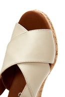 Women's Beige Leather Wedge Heel Espadrille | Derimod Women's Beige Leather Wedge Heel Espadrille | Derimod