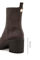 Women's Mink Heeled Zippered Suede Leather Boots | Derimod Women's Mink Heeled Zippered Suede Leather Boots | Derimod