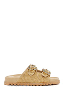 Women's Beige Straw Stone Slippers | Derimod Women's Beige Straw Stone Slippers | Derimod