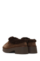 Woman Camel Thick-Soled Stone-Embellished Suede Teddy Slipper | Derimod Woman Camel Thick-Soled Stone-Embellished Suede Teddy Slipper | Derimod