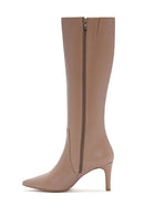 Women's Camel Zippered Thin Heeled Leather Boots | Derimod Women's Camel Zippered Thin Heeled Leather Boots | Derimod