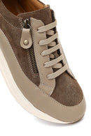 Women's Mink Lace-Up Thick-Soled Leather Sneaker | Derimod Women's Mink Lace-Up Thick-Soled Leather Sneaker | Derimod