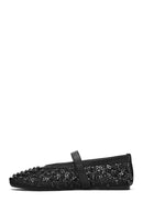 Women's Black Buckled Stoned Fishnet Ballerinas | Derimod Women's Black Buckled Stoned Fishnet Ballerinas | Derimod
