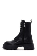 Woman Black Zippered Thick Sole Leather Postal Boots | Derimod Woman Black Zippered Thick Sole Leather Postal Boots | Derimod