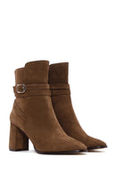 Women's Tan Suede Leather Heeled Boots | Derimod Women's Tan Suede Leather Heeled Boots | Derimod