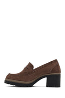Women's Mink Thick Heeled Suede Leather Masculine Loafer | Derimod Women's Mink Thick Heeled Suede Leather Masculine Loafer | Derimod