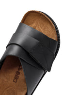 Women's Black Strappy Leather Slippers | Derimod Women's Black Strappy Leather Slippers | Derimod