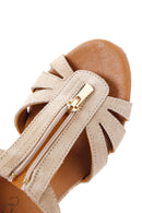 Women's Beige Zippered Wedge Heels Suede Leather Espadrilles | Derimod Women's Beige Zippered Wedge Heels Suede Leather Espadrilles | Derimod