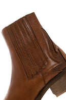 Women's Tan Leather Heeled Cowboy Boots | Derimod Women's Tan Leather Heeled Cowboy Boots | Derimod