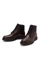 Men's Brown Lace-Up Zipper Detailed Leather Casual Boots | Derimod Men's Brown Lace-Up Zipper Detailed Leather Casual Boots | Derimod