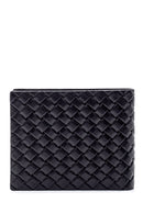 Men's Black Leather Knitted Pattern Wallet | Derimod Men's Black Leather Knitted Pattern Wallet | Derimod