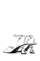 Women's Silver Ankle Buckle Chunky Heel Metallic Sandals | Derimod Women's Silver Ankle Buckle Chunky Heel Metallic Sandals | Derimod