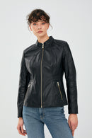 Lydia Women's Black Regular Short Leather Jacket | Derimod Lydia Women's Black Regular Short Leather Jacket | Derimod