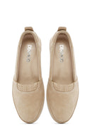 Women's Beige Wedge Heel Suede Leather Comfort Loafer | Derimod Women's Beige Wedge Heel Suede Leather Comfort Loafer | Derimod