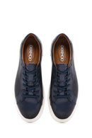 Men's Navy Blue Lace-Up Leather Sneaker | Derimod Men's Navy Blue Lace-Up Leather Sneaker | Derimod