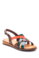 Women's Multicolor Leather Flat Bodrum Sandals | Derimod Women's Multicolor Leather Flat Bodrum Sandals | Derimod