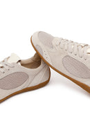 Woman Beige Lace-Up Suede Leather Sneaker | Derimod Woman Beige Lace-Up Suede Leather Sneaker | Derimod
