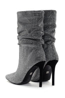 Women's Silver Thin Heeled Stone Boots | Derimod Women's Silver Thin Heeled Stone Boots | Derimod