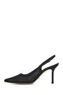 Women's Black Stoned Open Back Thin Heeled Leather Shoes | Derimod Women's Black Stoned Open Back Thin Heeled Leather Shoes | Derimod