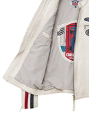 Storm Men's White Slim-Fit Leather Jacket with Emblem | Derimod Storm Men's White Slim-Fit Leather Jacket with Emblem | Derimod
