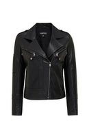 Roma Women's Black Biker Leather Jacket | Derimod Roma Women's Black Biker Leather Jacket | Derimod