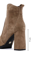 Women's Brown Suede Leather Heeled Boots | Derimod Women's Brown Suede Leather Heeled Boots | Derimod