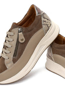 Women's Mink Lace-Up Thick-Soled Leather Sneaker | Derimod Women's Mink Lace-Up Thick-Soled Leather Sneaker | Derimod