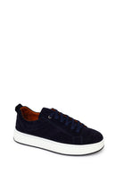 Erkek Lacivert Bağcıklı Süet Deri Sneaker | Derimod Erkek Lacivert Bağcıklı Süet Deri Sneaker | Derimod