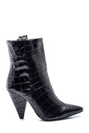 Women's Leather Crocodile Heeled Boots | Derimod Women's Leather Crocodile Heeled Boots | Derimod