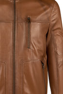 Frank Male Brown Mandarin Collar Leather Jacket | Derimod Frank Male Brown Mandarin Collar Leather Jacket | Derimod