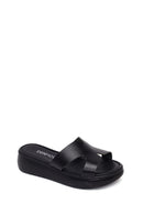 Woman Black Thick-Soled Leather Slipper | Derimod Woman Black Thick-Soled Leather Slipper | Derimod