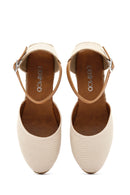 Women's Beige Ankle Strap Wedge Heeled Espadrille | Derimod Women's Beige Ankle Strap Wedge Heeled Espadrille | Derimod