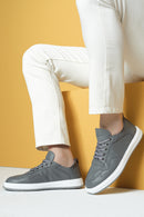 Erkek Gri Bağcıklı Deri Sneaker | Derimod Erkek Gri Bağcıklı Deri Sneaker | Derimod