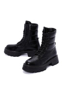 Women's Black Zipper Metallic Leather Combat Boots | Derimod Women's Black Zipper Metallic Leather Combat Boots | Derimod