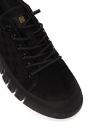 Erkek Siyah Bağcıklı Kalın Tabanlı Nubuk Deri Sneaker | Derimod Erkek Siyah Bağcıklı Kalın Tabanlı Nubuk Deri Sneaker | Derimod